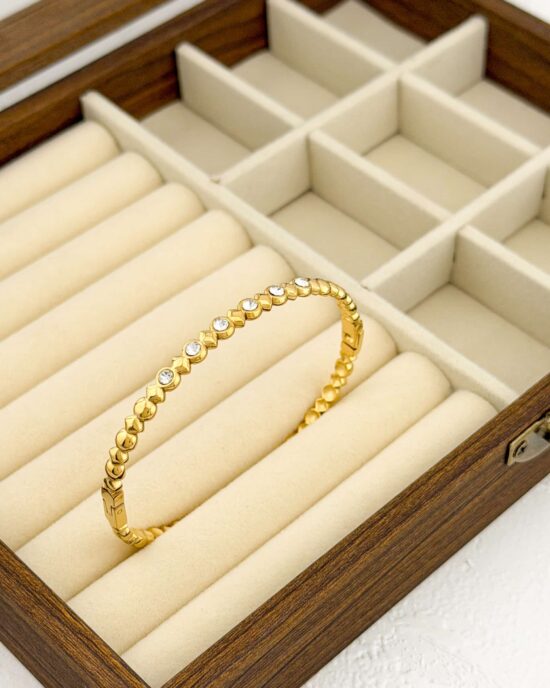 Βραχιόλι Χειροπέδα με Διακοσμητικές Πέτρες από Ανοξείδωτο Ατσάλι σε Χρυσό Τόνο