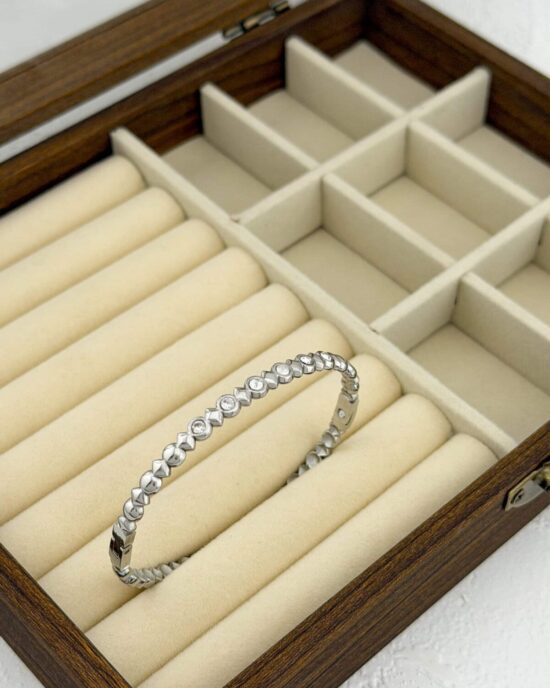 Βραχιόλι Χειροπέδα με Διακοσμητικές Πέτρες από Ανοξείδωτο Ατσάλι (Ασημί Τόνος)