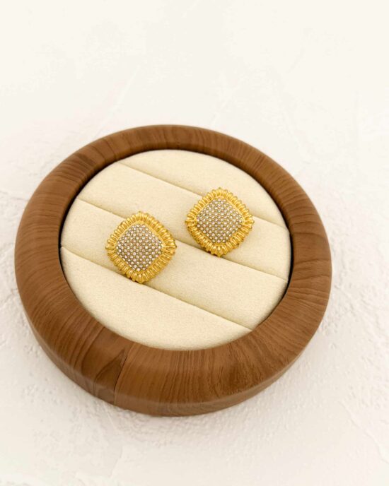 Τετράγωνα Σκουλαρίκια με Κρύσταλλα από Ανοξείδωτο Ατσάλι (Χρυσός Τόνος)