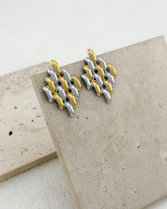 Σκουλαρίκια Πλεκτό Σχέδιο από Ανοξείδωτο Ατσάλι Διχρωμία (Χρυσός & Ασημί Τόνος)