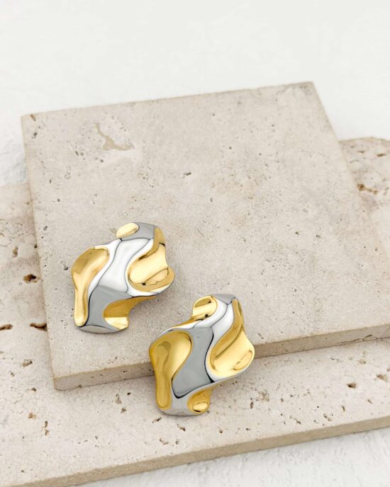 Sculpted Σκουλαρίκια Ασημί & Χρυσό από Ανοξείδωτο Ατσάλι