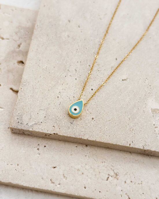 Μενταγιόν από Ανοξείδωτο Ατσάλι σε Χρυσό Χρώμα με Γαλάζιο Μάτι