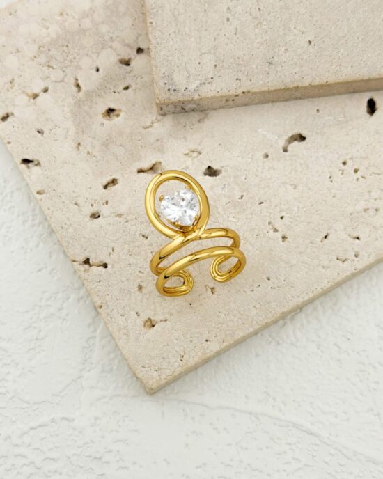 Δαχτυλίδι από Ανοξείδωτο Ατσάλι σε Χρυσό Χρώμα με Κρύσταλλο