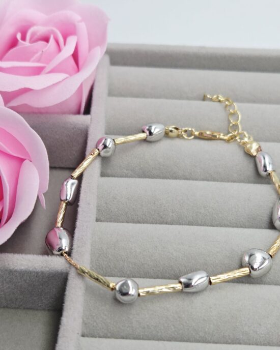 Βραχιόλι με Διακοσμητικά Στοιχεία από Ανοξείδωτο Ατσάλι σε Δίχρωμο Τόνο (Χρυσό & Ασημί)