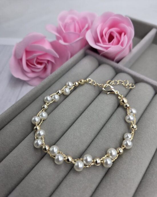 Βραχιόλι με Πέρλες από Ανοξείδωτο Ατσάλι σε Χρυσό Τόνο