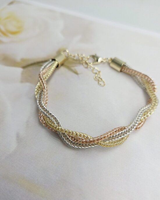 Βραχιόλι Πλεκτό από Ανοξείδωτο Ατσάλι σε Τρίχρωμο Τόνο (Χρυσό, Ασημί, Ροζ Χρυσό)