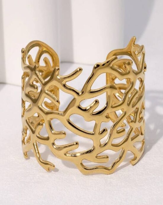 Βραχιόλι από Ανοξείδωτο Ατσάλι σε Χρυσό Τόνο με Abstract Σχέδιο