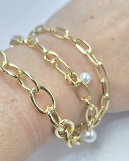 Βραχιόλι Αλυσίδα από Ανοξείδωτο Ατσάλι σε Χρυσό Τόνο με Διακοσμητικές Πέρλες