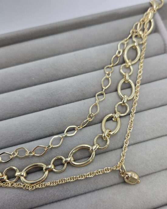 Βραχιόλι Πολυστρωματικό με Αλυσίδες από Ανοξείδωτο Ατσάλι σε Χρυσό Τόνο