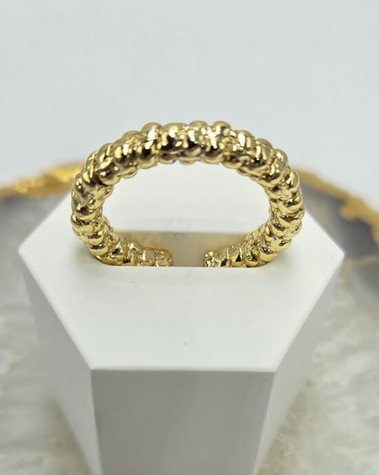 Δαχτυλίδι Minimal με Σφαιρικό Σχέδιο σε Χρυσό Τόνο από Ανοξείδωτο Ατσάλι