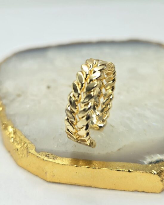 Δαχτυλίδι Φύλλο σε Χρυσό Τόνο από Ανοξείδωτο Ατσάλι