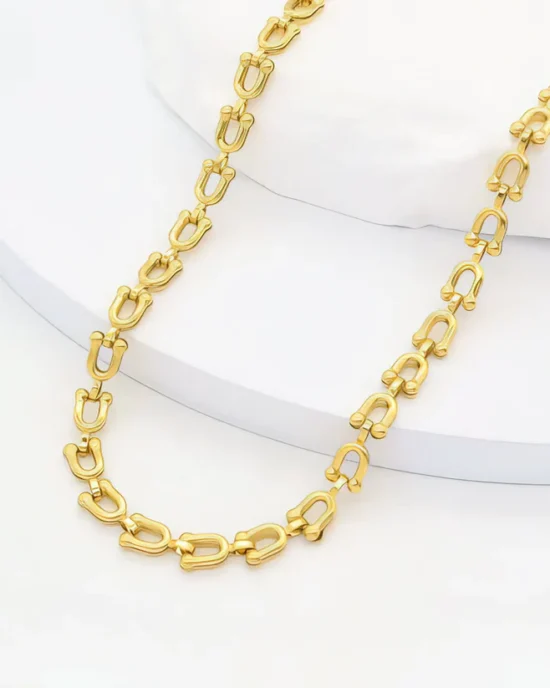 Κολιέ Αλυσίδα Horseshoe Links από Ανοξείδωτο Ατσάλι σε Χρυσό Τόνο