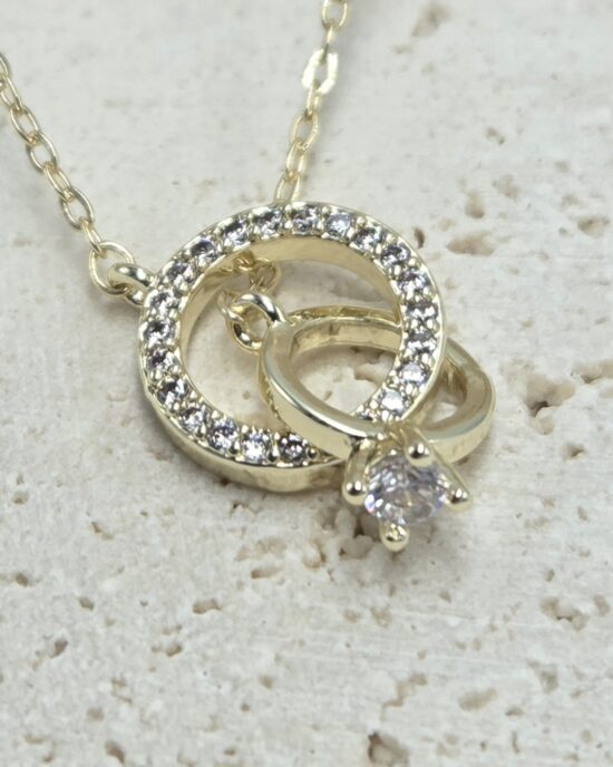 Κολιέ Κύκλοι με Ζιργκόν από Ανοξείδωτο Ατσάλι σε Χρυσό Τόνο