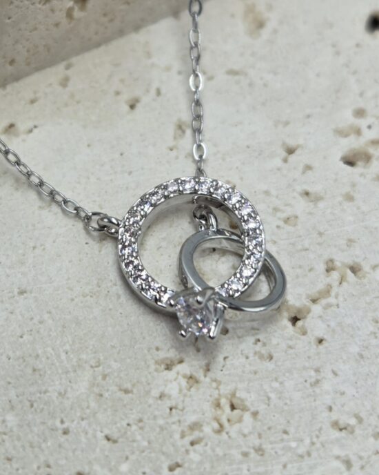 Κολιέ Κύκλοι με Ζιργκόν από Ανοξείδωτο Ατσάλι σε Ασημί Τόνο