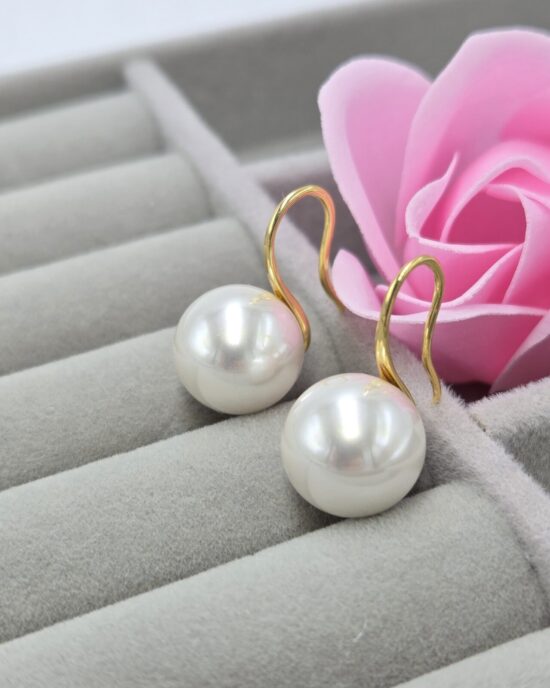 Σκουλαρίκια με Πέρλα από Ανοξείδωτο Ατσάλι σε Χρυσό Τόνο