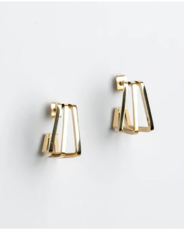 Statement Σκουλαρίκια Καρφωτά Square Open Design – Silver/Gold Tone Stainless Steel