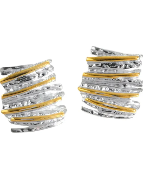 Σκουλαρίκια Καρφωτά Δίχρωμα Abstract από Ανοξείδωτο Ατσάλι (Ασημί & Χρυσός Τόνος)