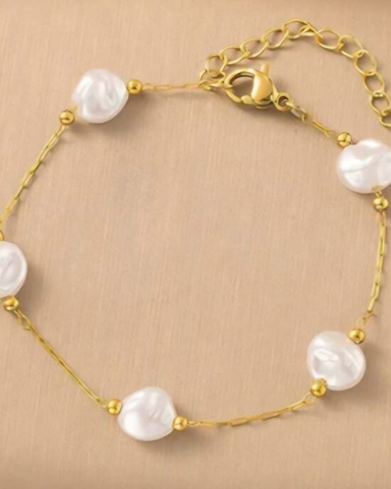 Γυναικείο Ατσάλινο Βραχιόλι με Πέρλες σε Χρυσή Αλυσίδα – Stainless Steel Pearl Bracelet