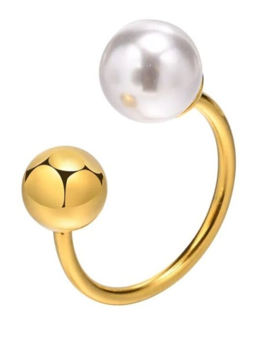Γυναικείο Ατσάλινο Δαχτυλίδι με Πέρλα σε Χρυσή Απόχρωση – Stainless Steel Pearl Ring