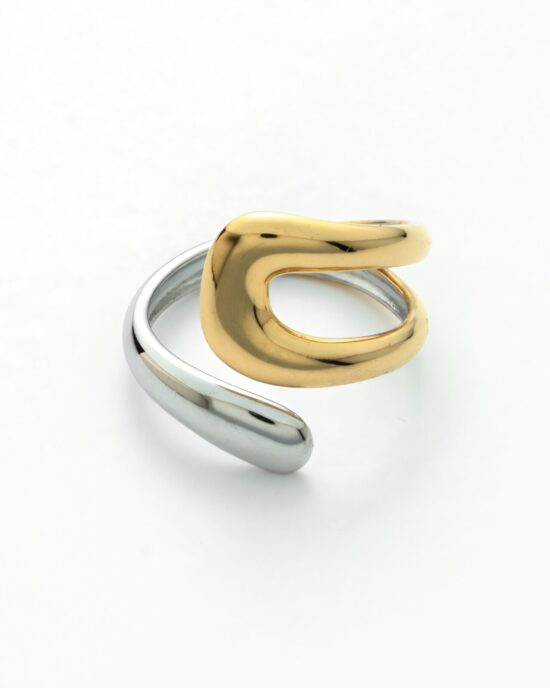 Γυναικείο Διχρωμο Ατσάλινο Δαχτυλίδι Open Design σε Χρυσή & Ασημί Απόχρωση – Stainless Steel Ring