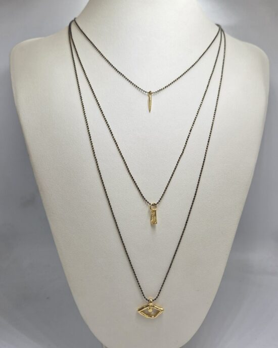 Layering Κολιέ με Μενταγιόν Μάτι από Ανοξείδωτο Ατσάλι σε Χρυσή Απόχρωση