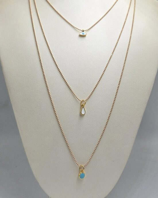 Layering Κολιέ με Μενταγιόν Μάτι και Τυρκουάζ Στοιχείο από Ανοξείδωτο Ατσάλι σε Χρυσή Απόχρωση