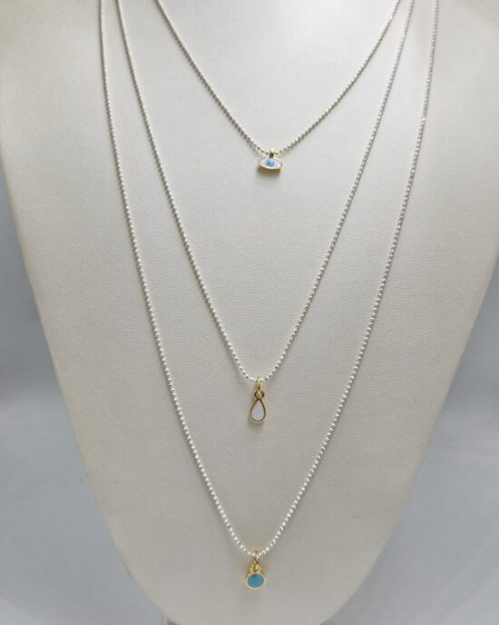 Layering Κολιέ με Μενταγιόν Μάτι και Τυρκουάζ Στοιχείο από Ανοξείδωτο Ατσάλι σε Ασημί Απόχρωση