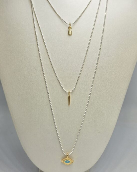 Layering Κολιέ με Μενταγιόν Μάτι από Ανοξείδωτο Ατσάλι σε Ασημί Απόχρωση