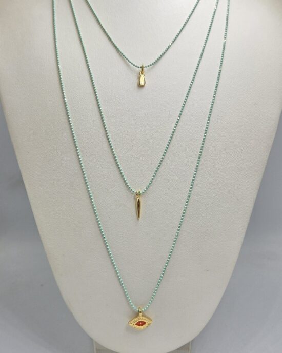 Layering Κολιέ με Χάντρες και Μενταγιόν Μάτι από Ανοξείδωτο Ατσάλι σε Χρυσή Απόχρωση