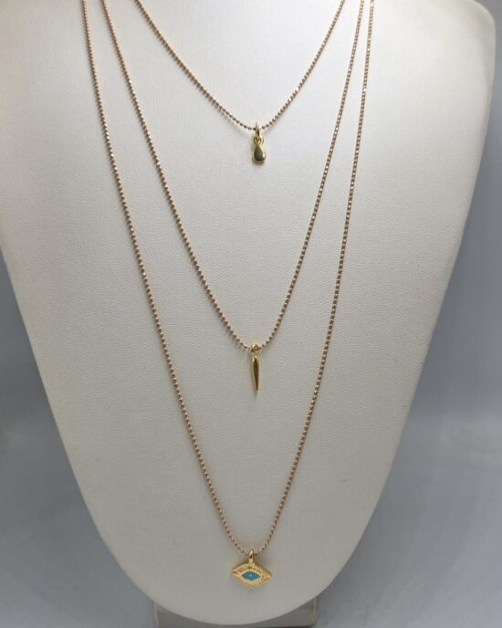 Layering Κολιέ με Μενταγιόν Μάτι από Ανοξείδωτο Ατσάλι σε Χρυσή Απόχρωση