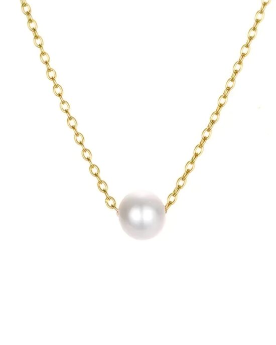 Ατσάλινο Κολιέ με Πέρλα σε Χρυσή Αλυσίδα – Minimal Stainless Steel Necklace