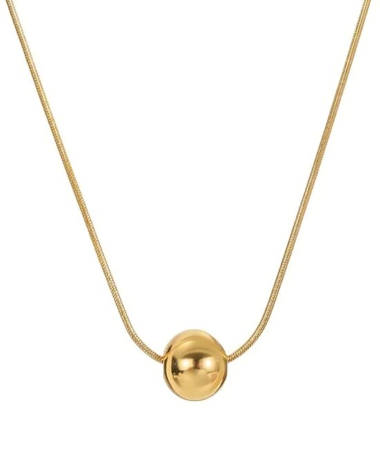 Ατσάλινο Κολιέ Snake Chain με Στρογγυλό Μενταγιόν σε Χρυσή Απόχρωση