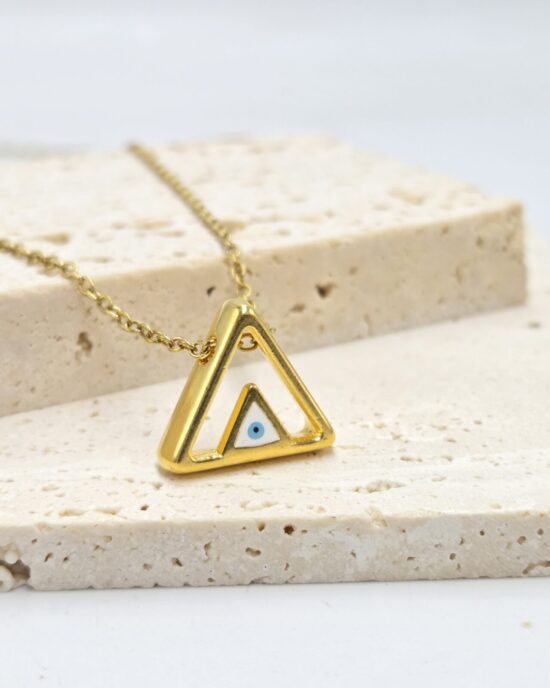 Μενταγιόν Ανοξείδωτο Ατσάλι σε Χρυσή Απόχρωση με Τριγωνικό Μοτίφ & Μάτι