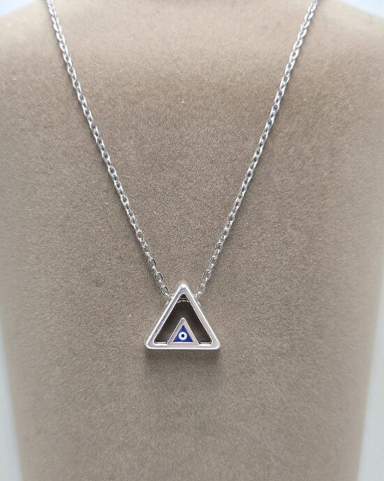 Μενταγιόν Ανοξείδωτο Ατσάλι σε Ασημί Απόχρωση με Τριγωνικό Μοτίφ & Μάτι