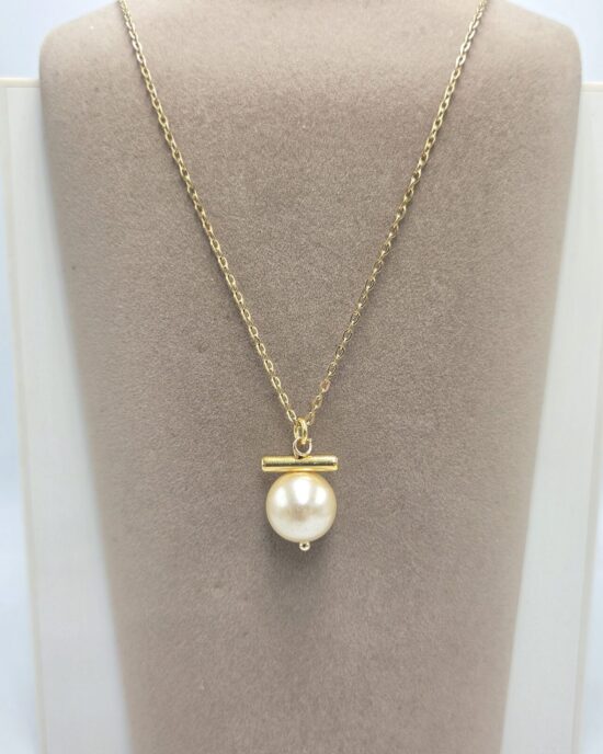 Μενταγιόν Ανοξείδωτο Ατσάλι σε Χρυσή Απόχρωση με Πέρλα & Minimal Στοιχείο