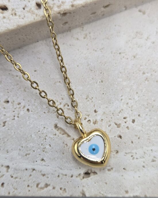 Μενταγιόν Ανοξείδωτο Ατσάλι σε Χρυσή Απόχρωση με Καρδιά & Μάτι