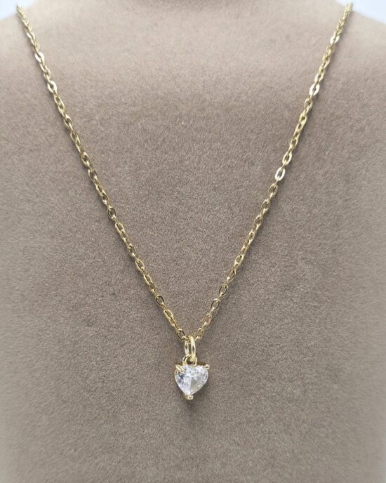 Μενταγιόν Ανοξείδωτο Ατσάλι σε Χρυσή Απόχρωση με Λευκή Καρδιά