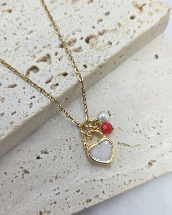 Μενταγιόν Ανοξείδωτο Ατσάλι σε Χρυσή Απόχρωση με Καρδιά & Πολύχρωμα Charm