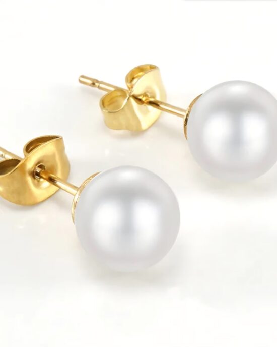 Ατσάλινα Σκουλαρίκια με Πέρλα σε Χρυσή Απόχρωση