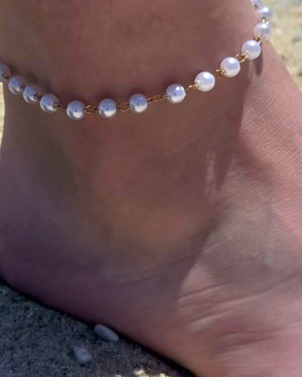 Βραχιόλι Ποδιού Ατσάλινο με Πέρλες 5mm 21+3cm Χρυσό