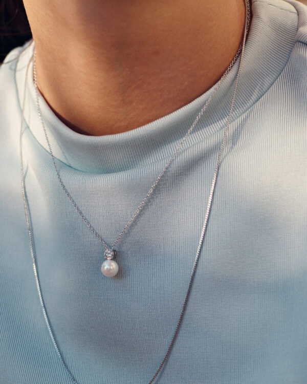 EDBLAD Ατσάλινο Κολιέ Silver Tone με Πέρλα & Zircon Stone