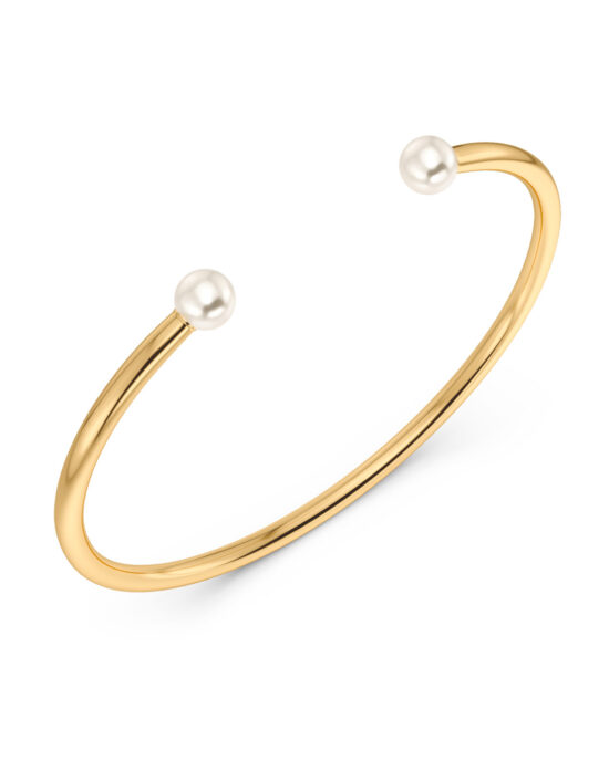 EDBLAD Ατσάλινο Βραχιόλι Gold Tone Open Cuff με Διπλή Πέρλα