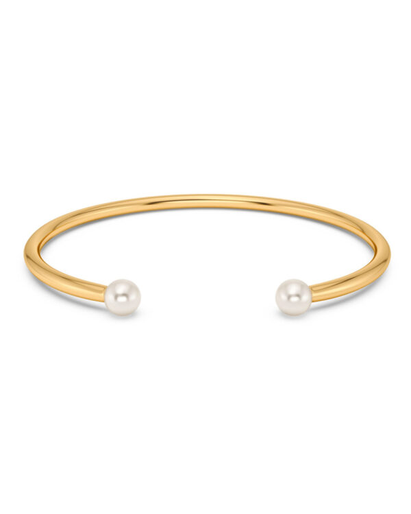 EDBLAD Ατσάλινο Βραχιόλι Gold Tone Open Cuff με Διπλή Πέρλα