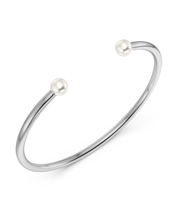 EDBLAD Ατσάλινο Βραχιόλι Silver Tone Open Cuff με Διπλή Πέρλα