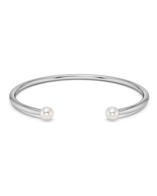EDBLAD Ατσάλινο Βραχιόλι Silver Tone Open Cuff με Διπλή Πέρλα