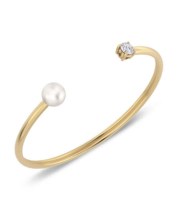 EDBLAD Ατσάλινο Βραχιόλι Gold Tone Open Cuff με Πέρλα & Crystal