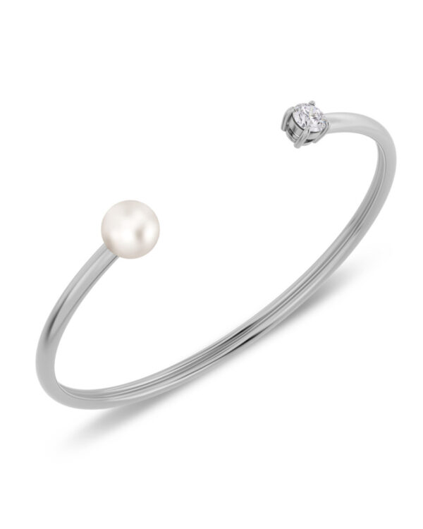 EDBLAD Ατσάλινο Βραχιόλι Silver Tone Open Cuff με Πέρλα & Crystal