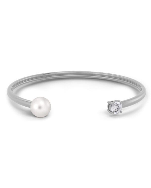 EDBLAD Ατσάλινο Βραχιόλι Silver Tone Open Cuff με Πέρλα & Crystal