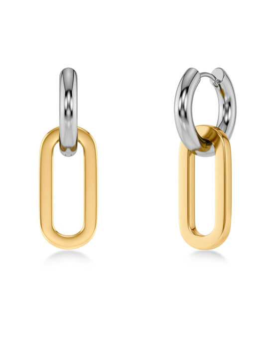 EDBLAD Ατσάλινα Σκουλαρίκια Κρίκοι Two Tone με Link Pendant