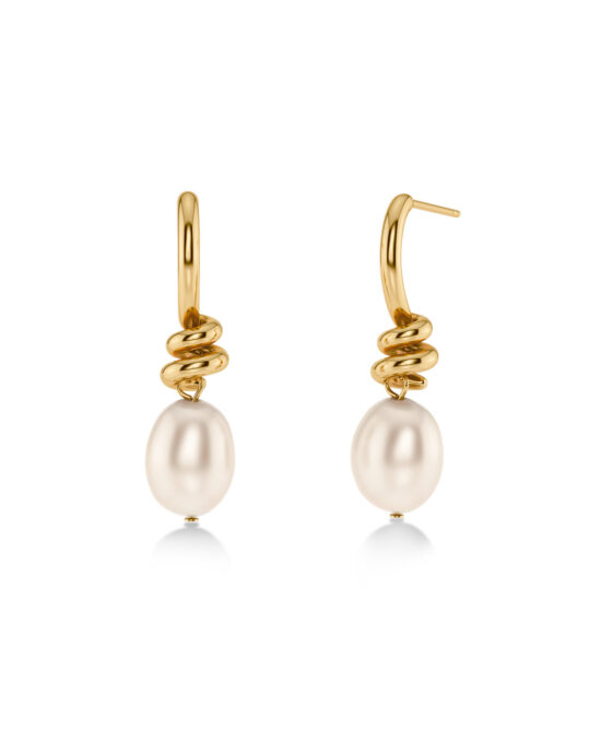 EDBLAD Ατσάλινα Σκουλαρίκια Gold Tone με Πέρλα Drop Design